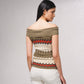 Maglia aderente off-shoulder in lurex