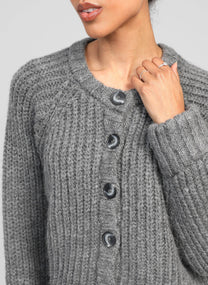 Cardigan in maglia grigia mélange con bottoni