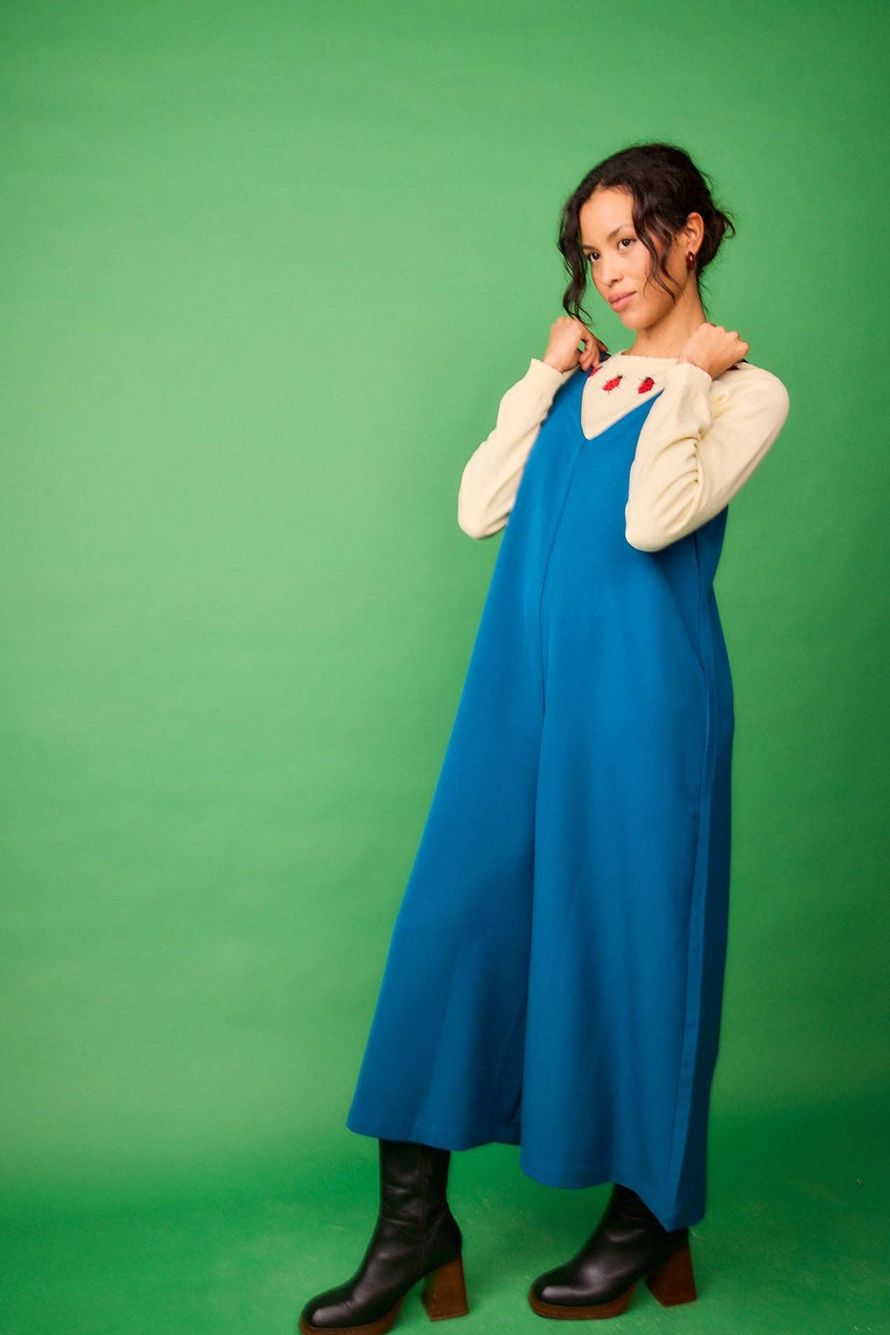 Salopette in viscosa blu da donna