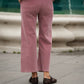 Pantaloni cropped in velluto a coste rosa