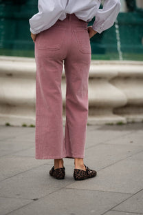 Pantaloni cropped in velluto a coste rosa