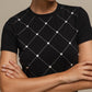 T-shirt Donna in Cotone Elasticizzato con Motivo a Rombi e Perle