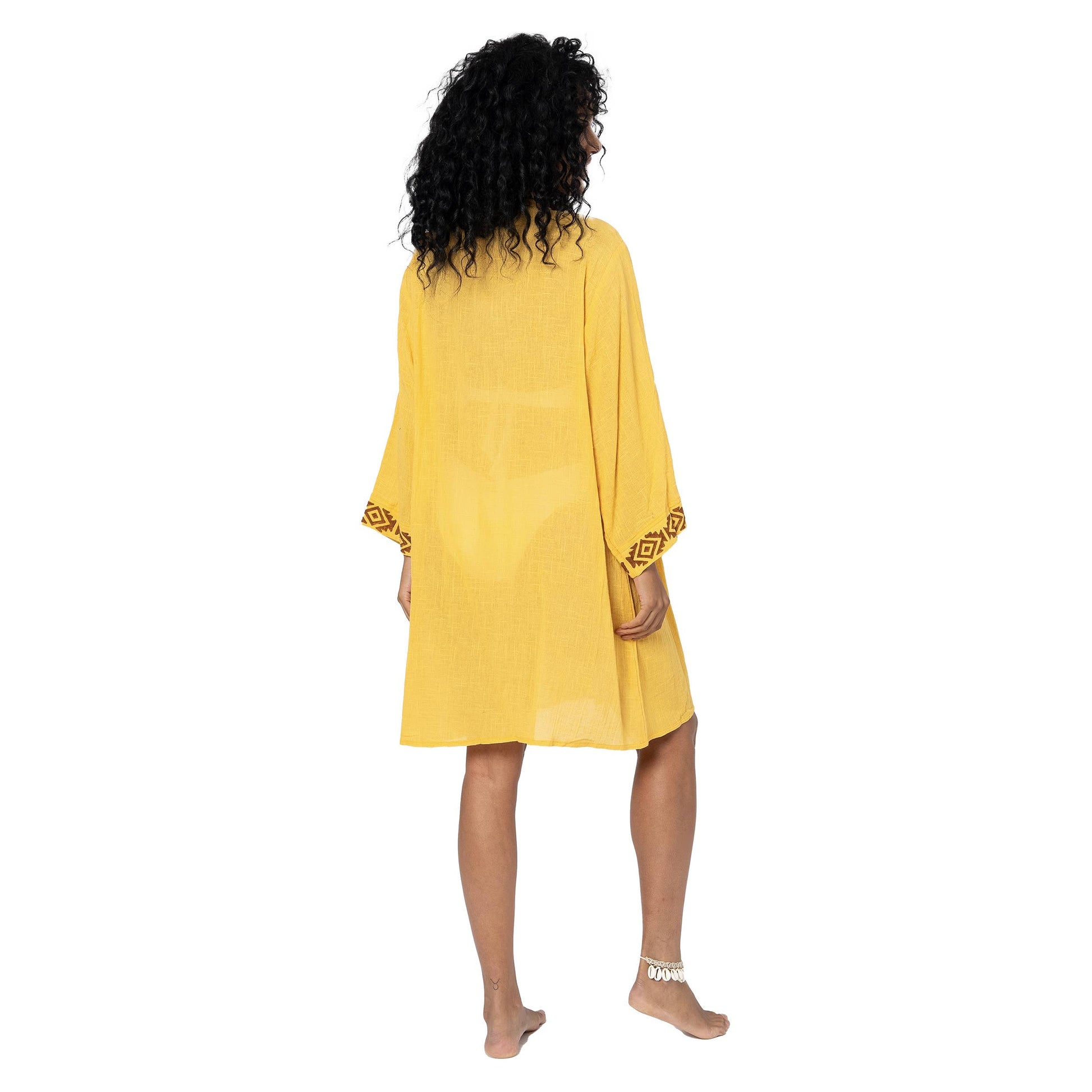 Kimono estivo giallo a mezza lunghezza con maniche 3/4