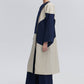 Trench lungo color block blu navy e beige