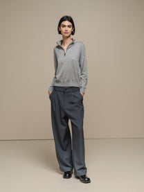 Maglione polo in maglia con zip e micro strass