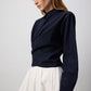 Camicia avvolgente in popeline blu navy in misto cotone