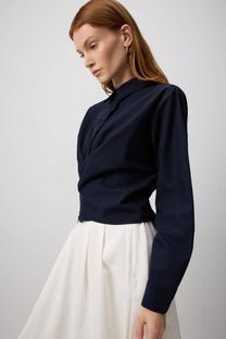 Camicia avvolgente in popeline blu navy in misto cotone