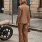 Blazer doppiopetto color cammello in tessuto stretch