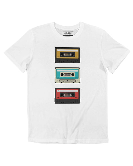 T-shirt bianca con stampa cassette vintage