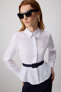 Camicia bianca in popeline con cintura