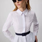 Abito camicia bicolore con cintura e peplo in misto cotone