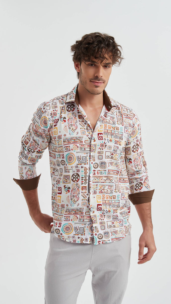 Camicia slim fit elasticizzata con stampa digitale