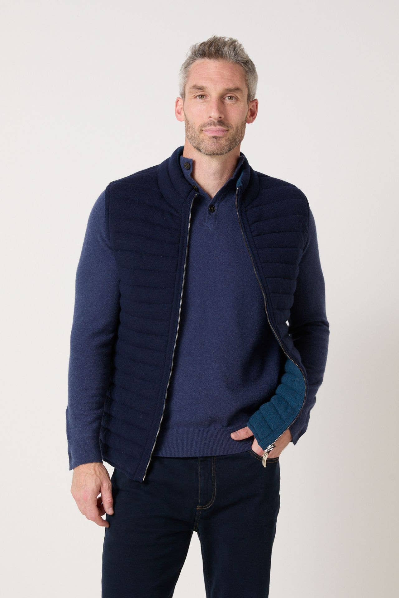 Gilet imbottito reversibile Brunch blu navy e blu petrolio