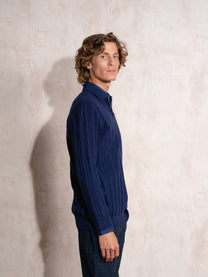 Maglione polo da uomo a coste con zip