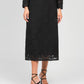 Gonna midi in pizzo nero con ricami di strass e perle
