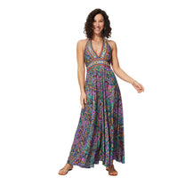 Abito estivo lungo boho multicolor con scollo a V