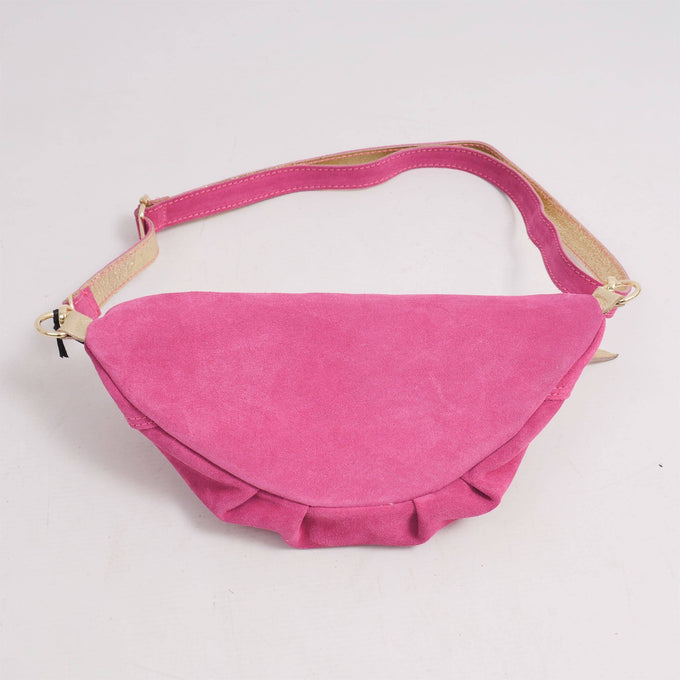 Marsupio in suede con dettagli in pelle dorata