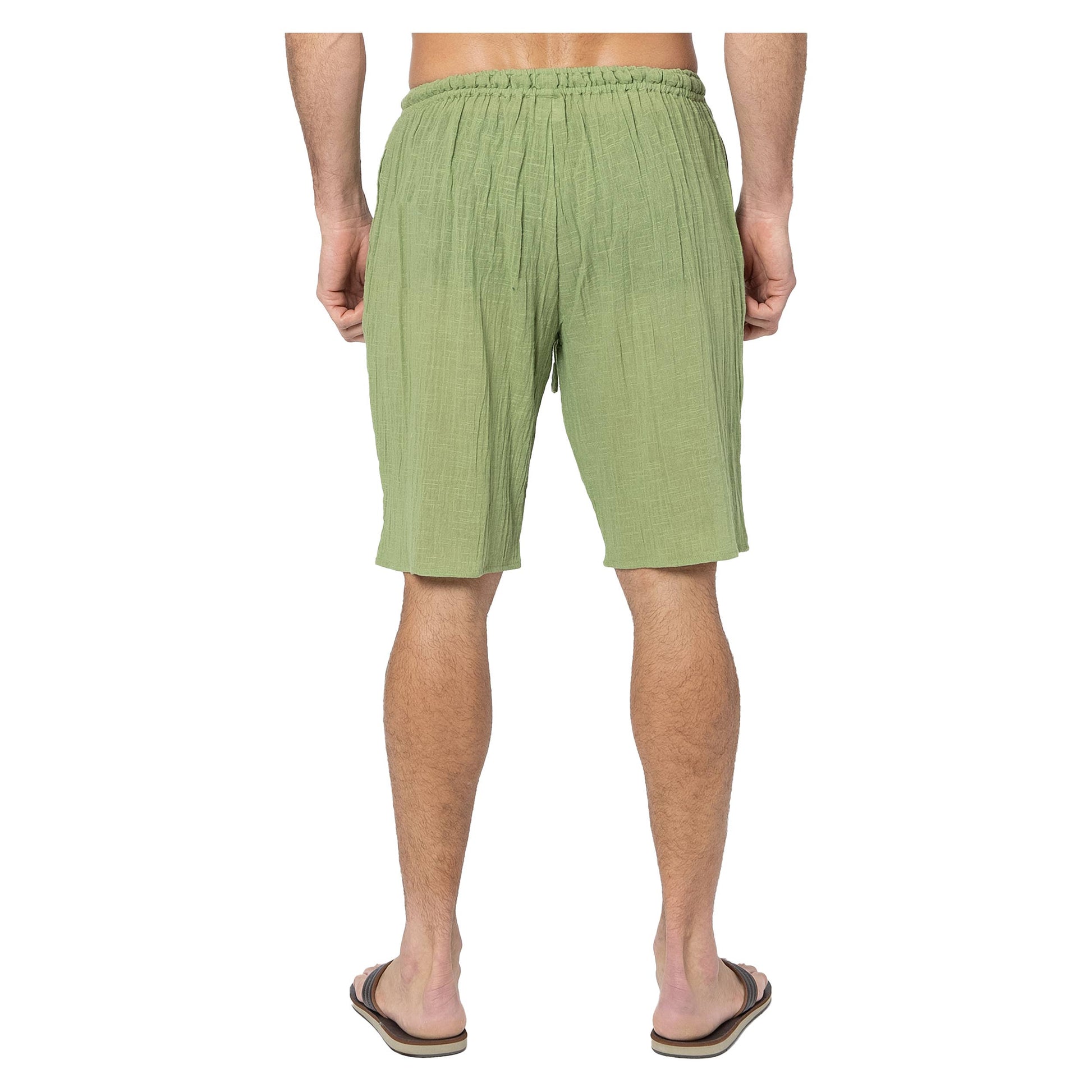 Shorts estivi verdi in cotone con vita elasticizzata e coulisse