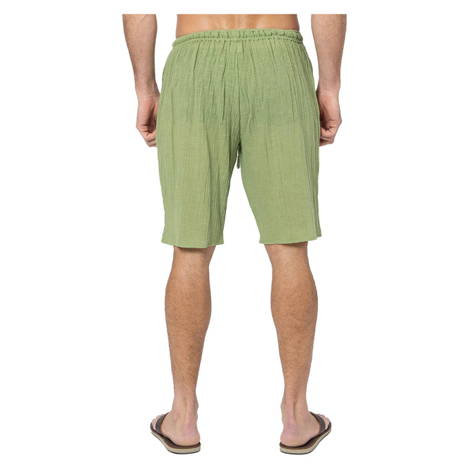 Shorts estivi verdi in cotone con vita elasticizzata e coulisse