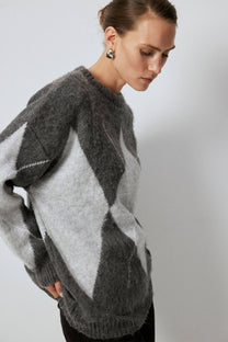 Maglione in maglia a rombi girocollo antracite