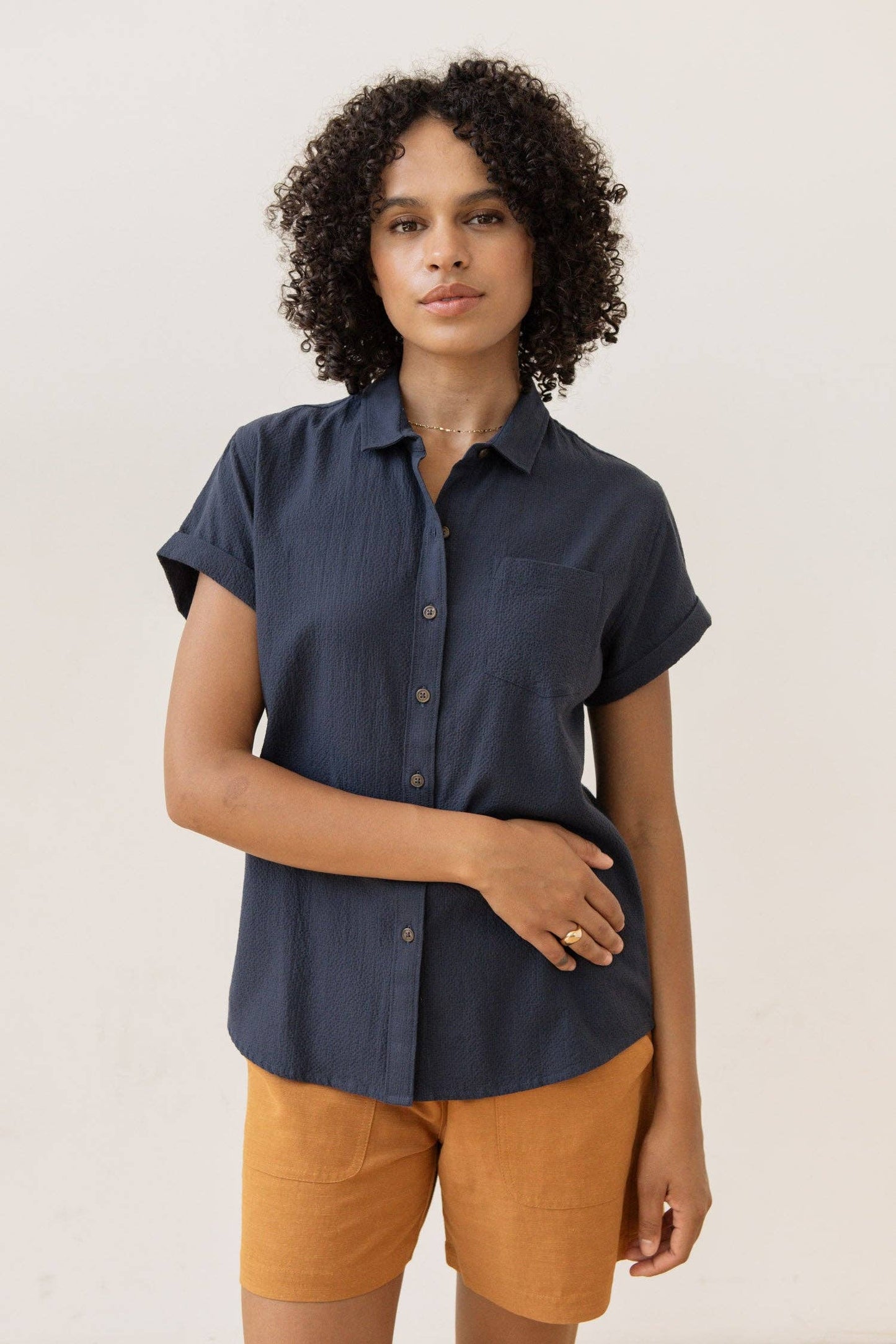 Camicia Bea in seersucker blu navy