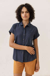Camicia Bea in seersucker blu navy