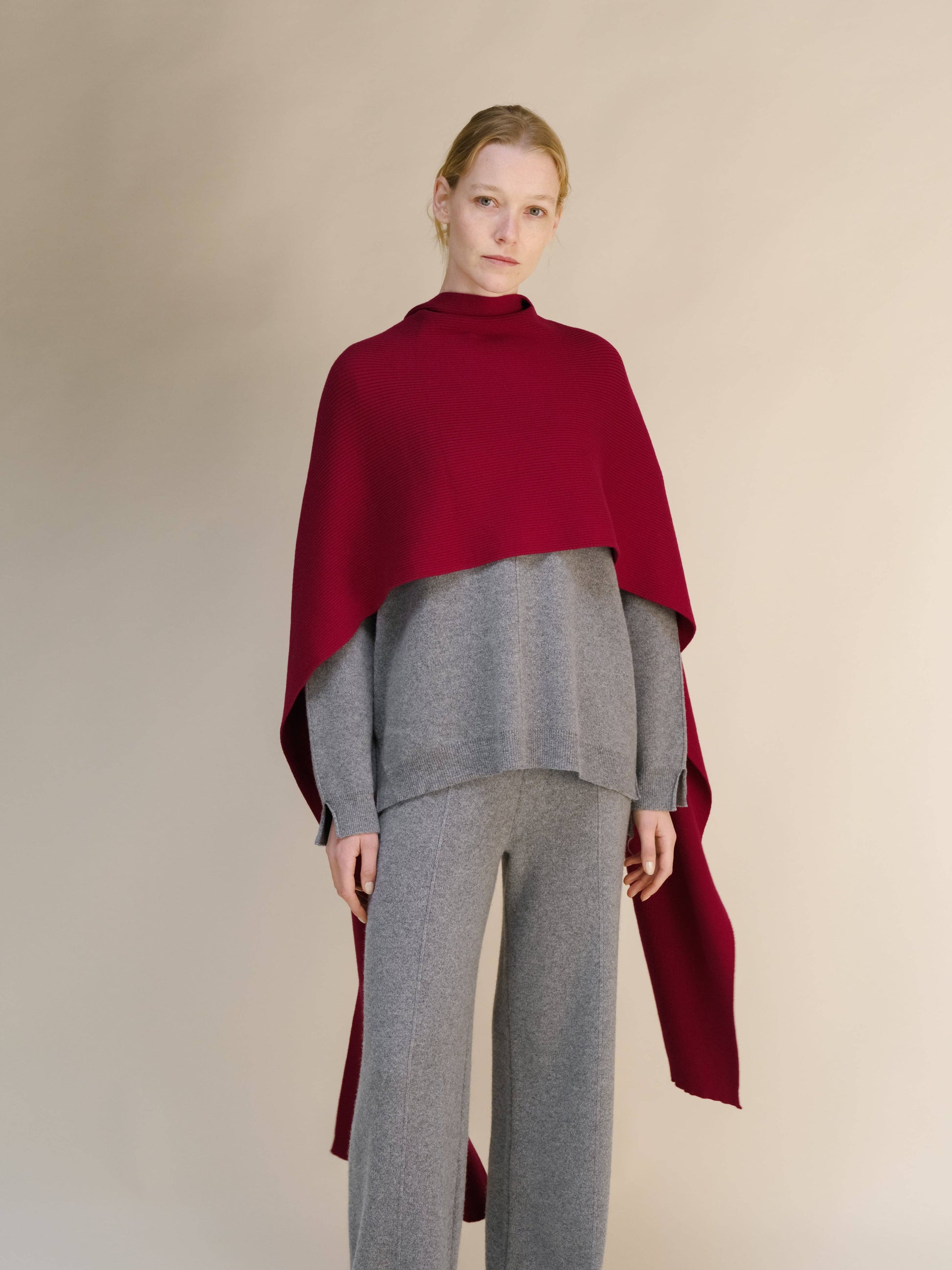 Maxi Sciarpa a Coste in Puro Cashmere