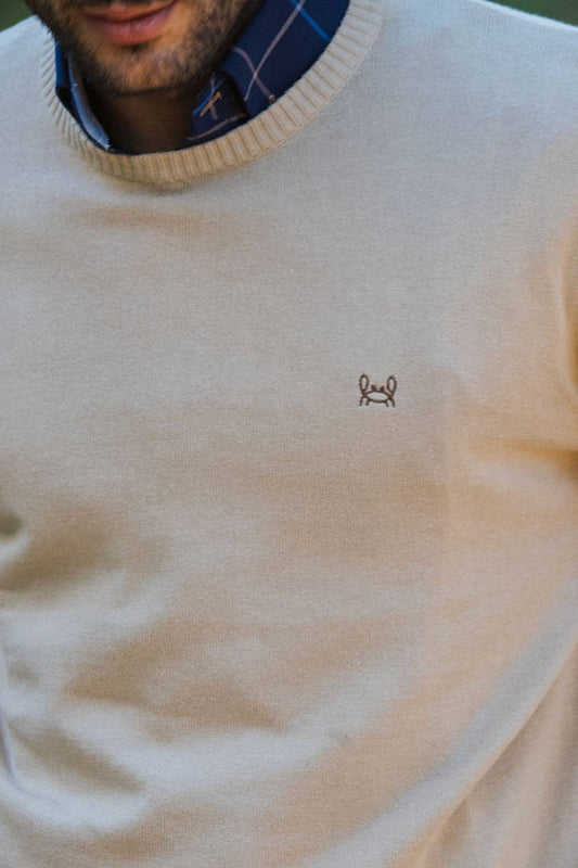 Maglione girocollo spesso sfumato beige da uomo