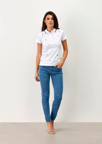Polo donna in cotone con ricami a stelline