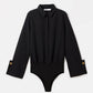 Body camicia nero con polsini ampi