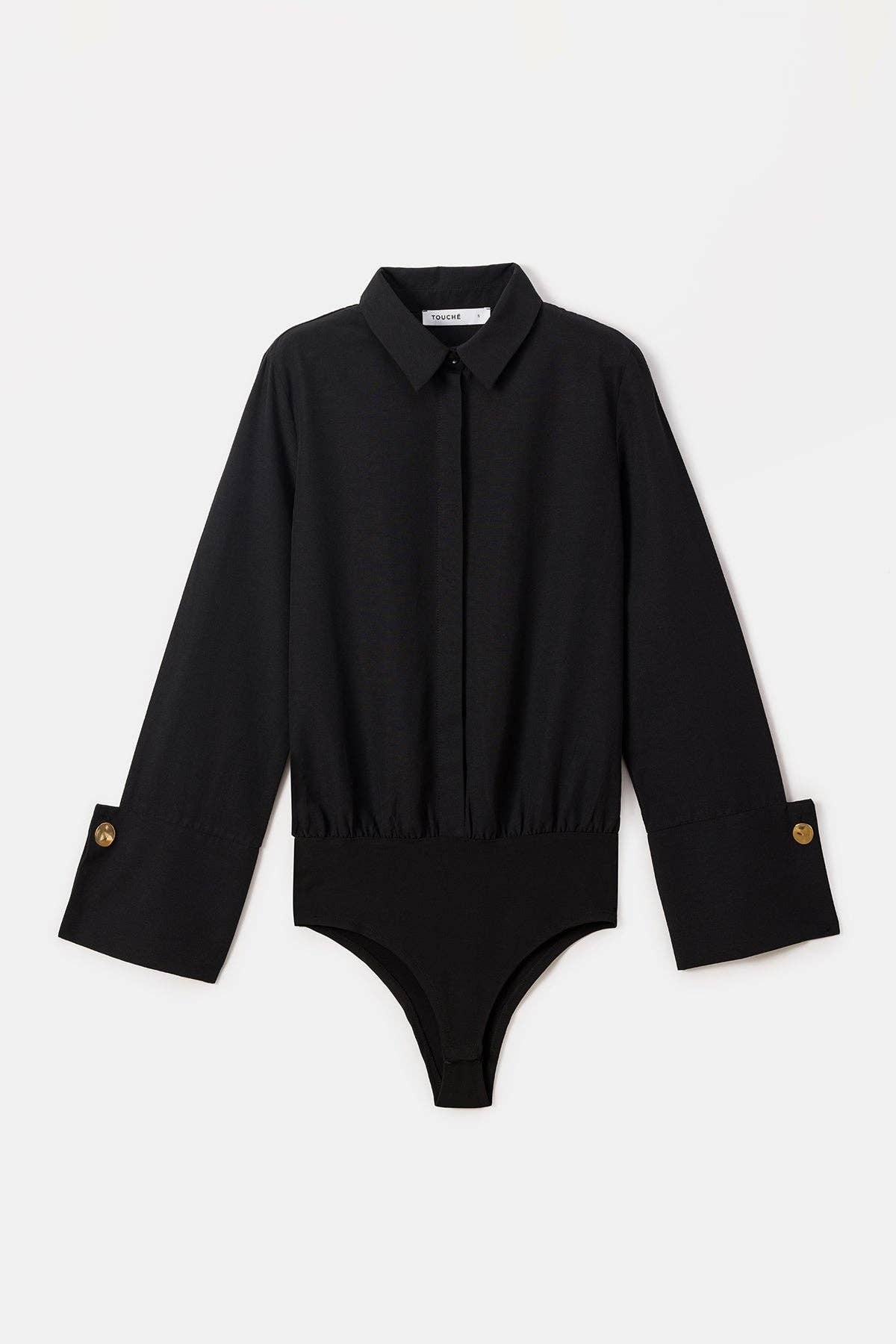 Body camicia nero con polsini ampi