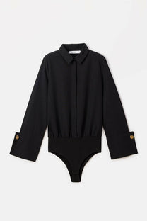 Body camicia nero con polsini ampi