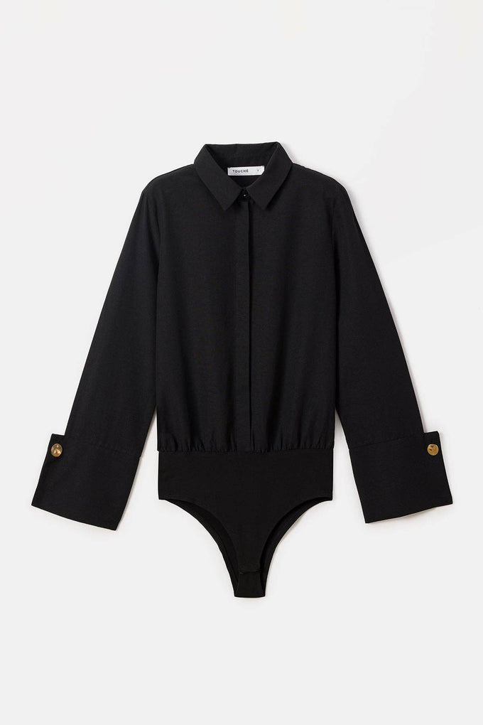 Body camicia nero con polsini ampi