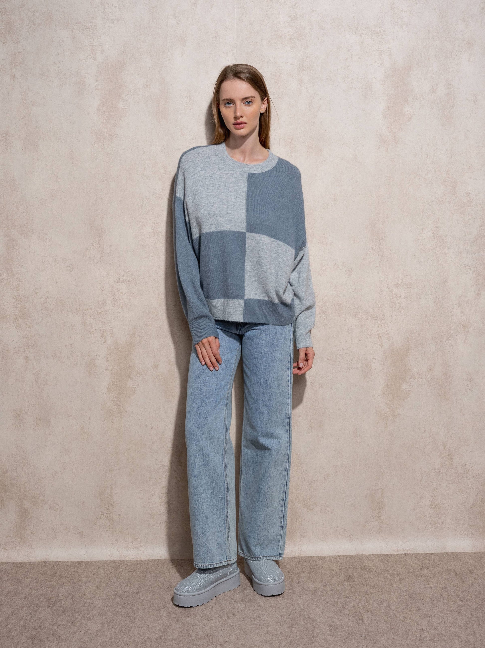 Maglione in maglia a quadri color block