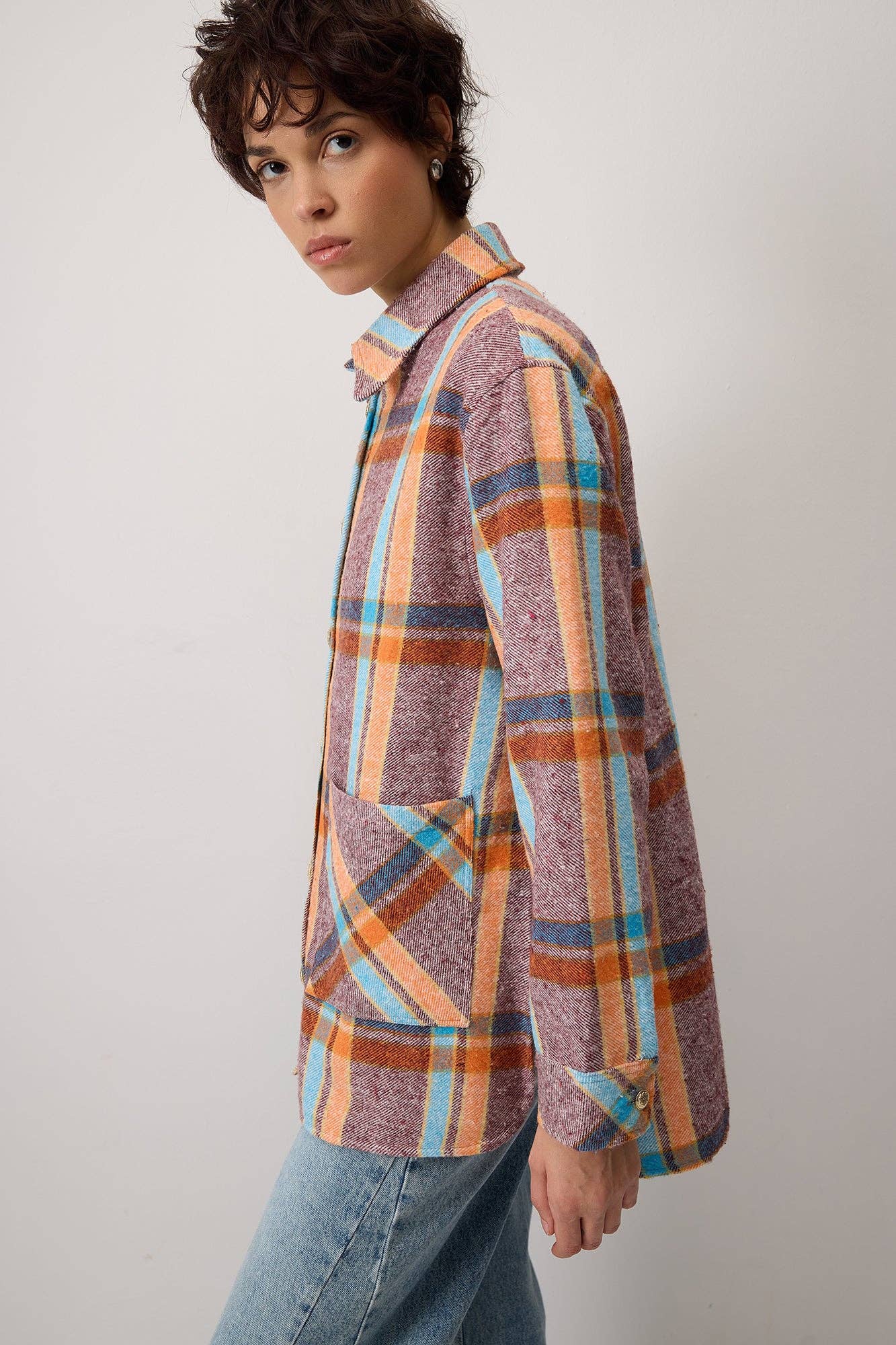 Giacca overshirt a quadri multicolor