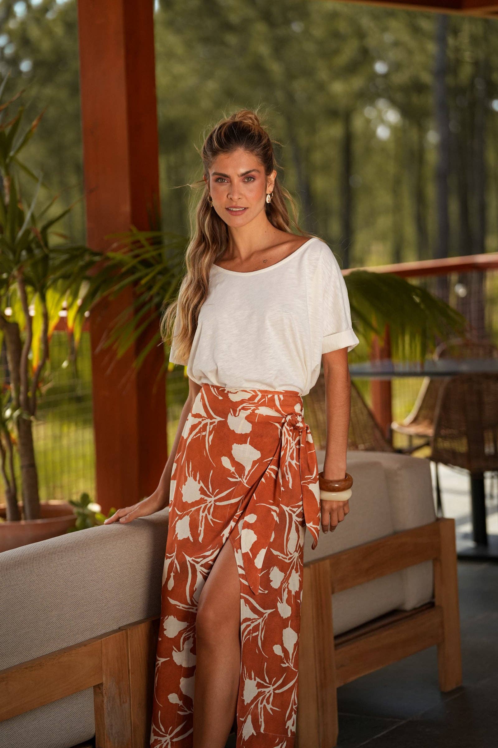 Gonna a portafoglio floreale in viscosa