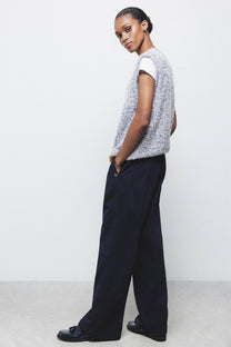 Pantaloni ampi in cotone a vita alta