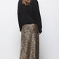 Gonna midi in raso animalier con vita elasticizzata