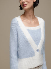 Cardigan donna cropped bicolore in maglia