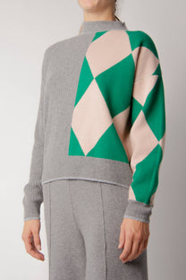 Maglione destrutturato in misto cashmere con intarsio a rombi