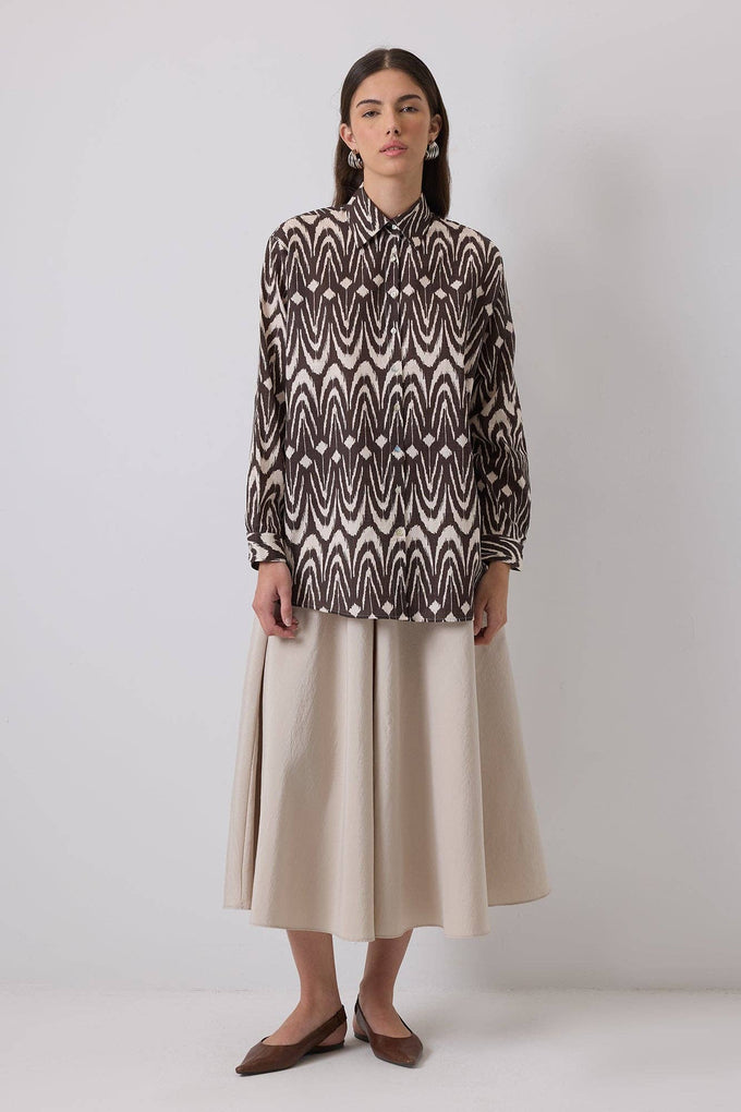 Camicia oversize in cotone con stampa ikat