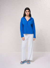 Maglia polo in misto cotone a maniche lunghe
