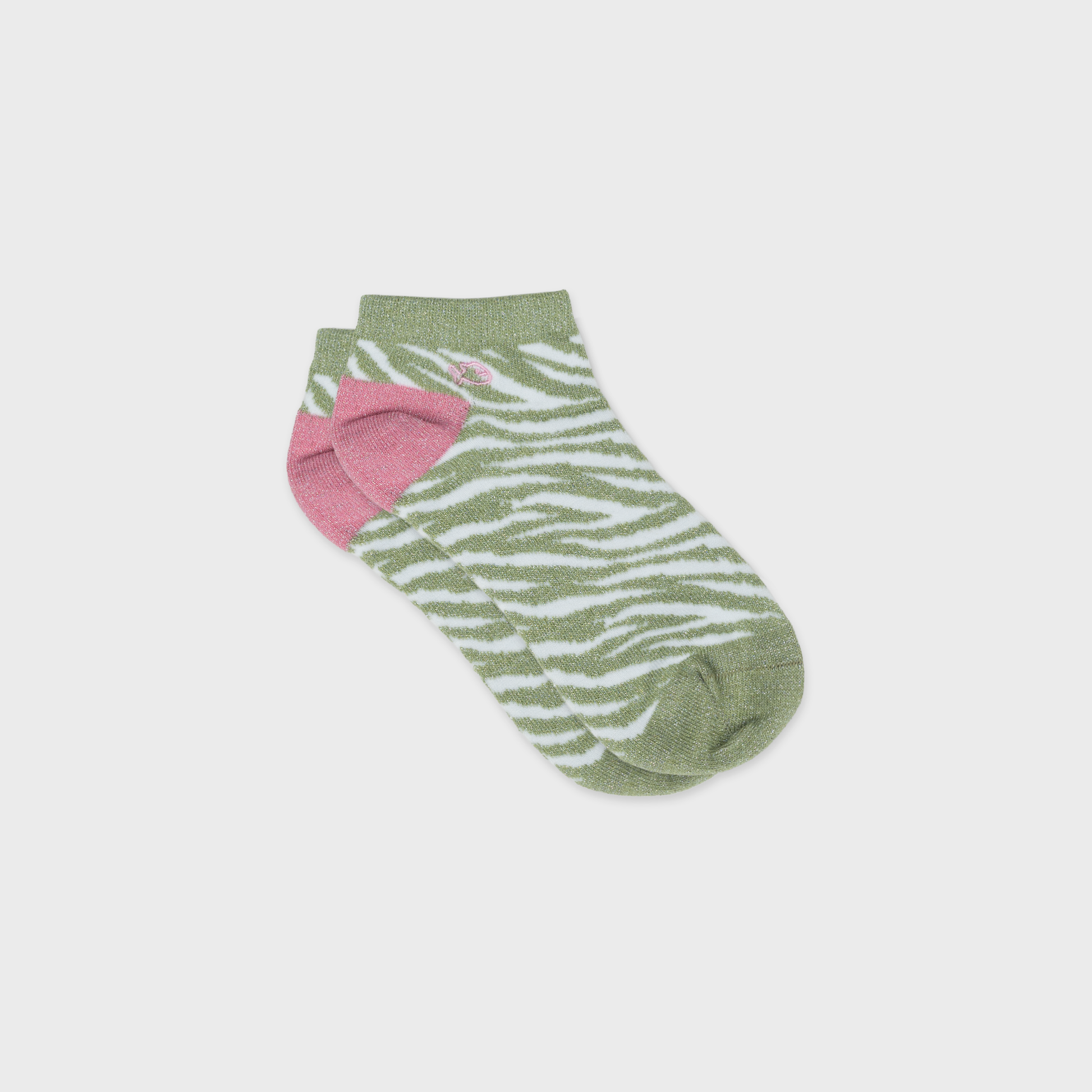 Calzini bassi glitterati zebrati in cotone pettinato verde e bianco