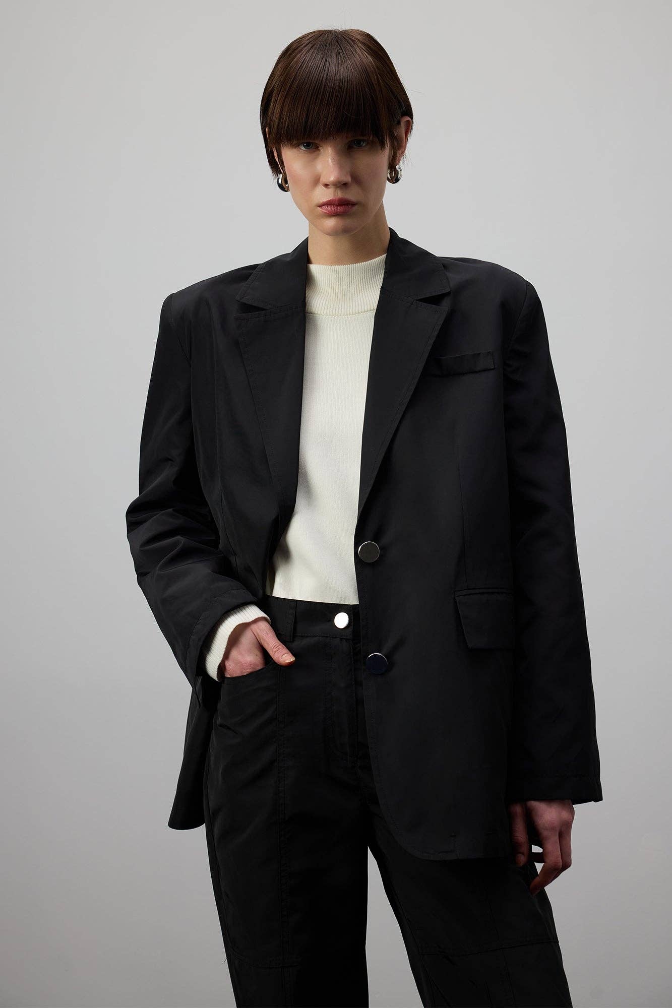 Blazer oversize in tessuto paracadute nero