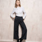 Pantaloni eleganti fluidi a gamba ampia gessati neri