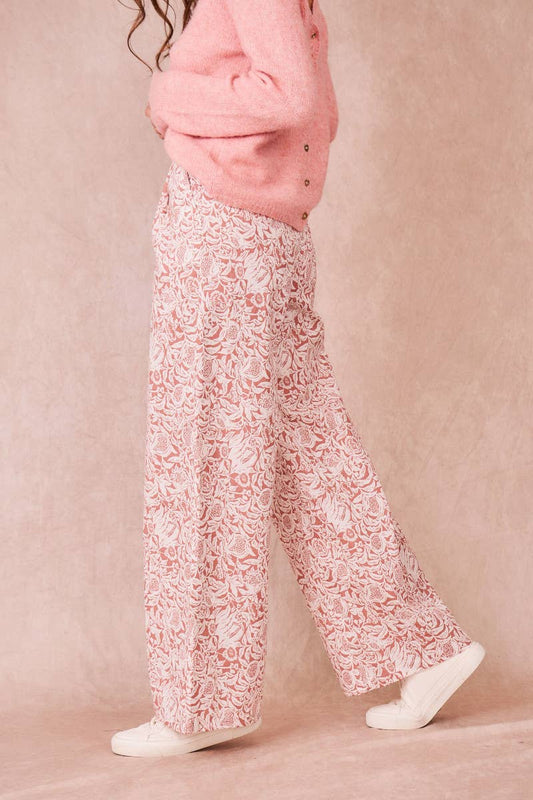 Pantaloni a vita alta in cotone con stampa floreale e gamba ampia