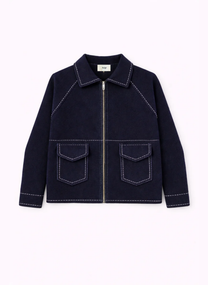 Giacca in pile blu navy con zip e impunture a contrasto