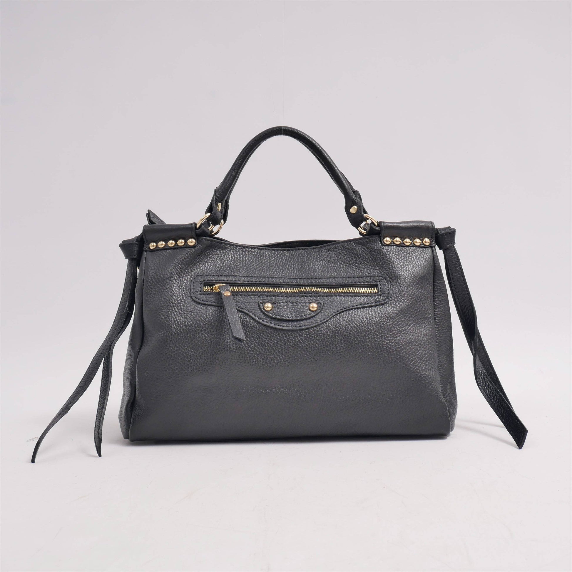 Borsa a mano in pelle con tracolla e tasca zip