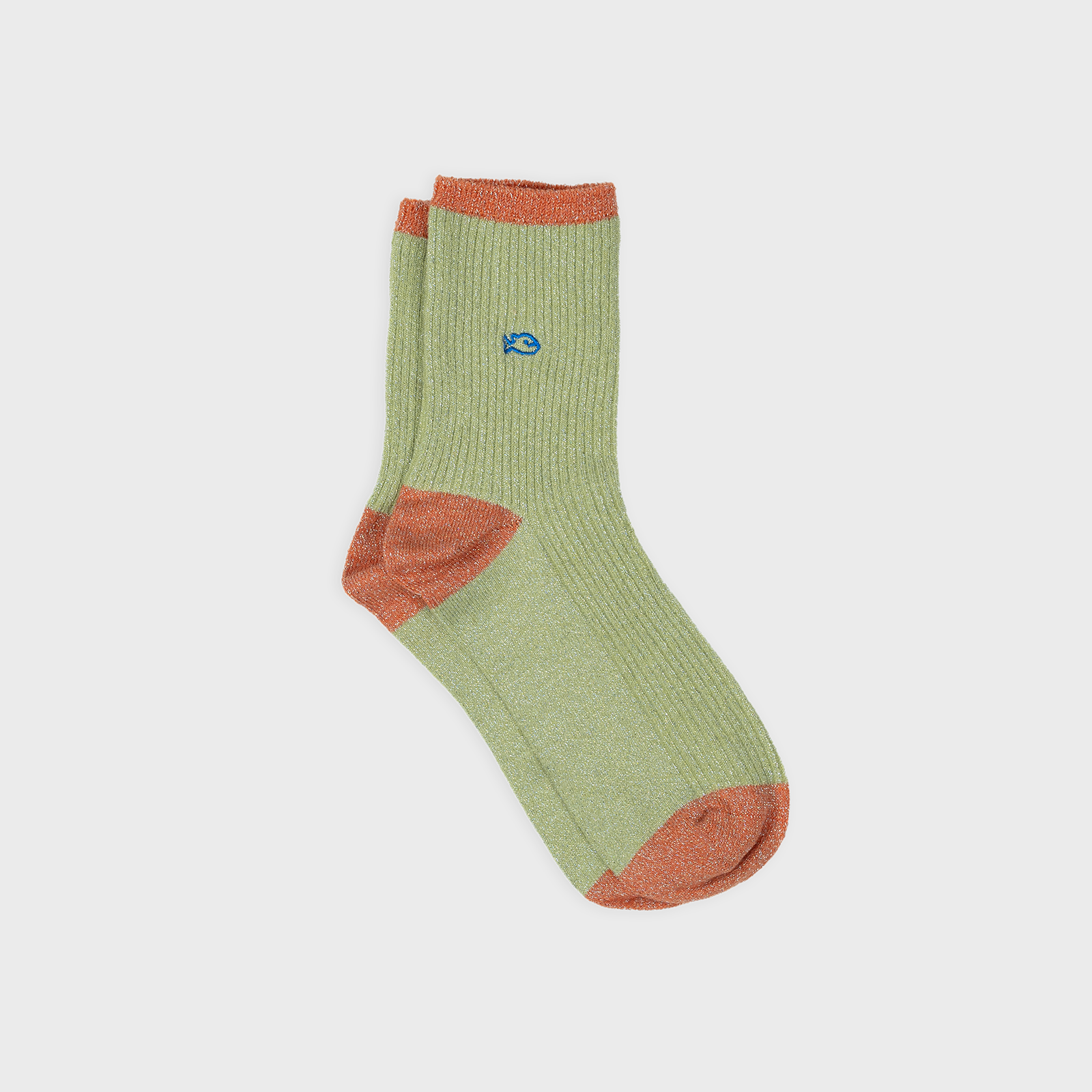 Calzini vintage in cotone pettinato verde menta con glitter