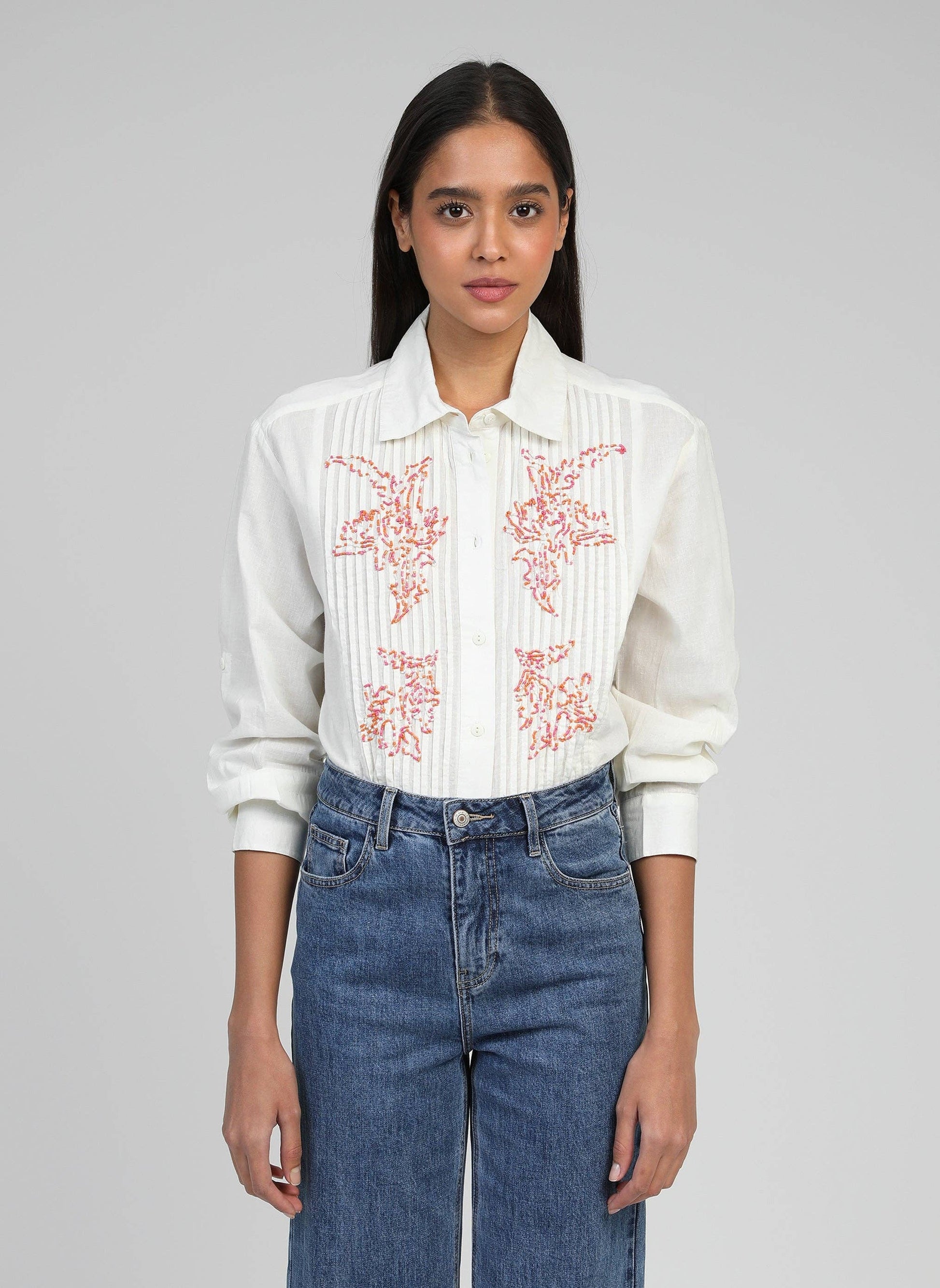 Camicia Selea ecru ricamata